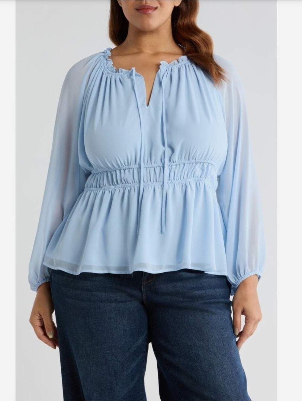 Vince Camuto rustic romance sky blue blouson sleeve peplum peasant blouse XL NWT